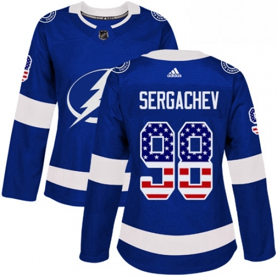 Womens Adidas Tampa Bay Lightning 98 Mikhail Sergachev Authentic Blue USA Flag Fashion NHL Jersey Womens Adidas Tampa Bay Lightning 98 Mikhail Sergachev Authentic Blue USA Flag Fashion NHL Jersey