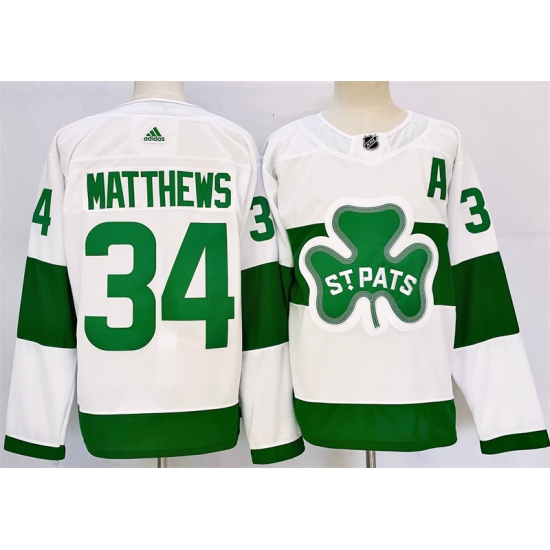 Men Toronto Maple Leafs 34 Auston Matthews White St Patricks Authentic Jersey Men Toronto Maple Leafs 34 Auston Matthews White St Patricks Authentic Jersey
