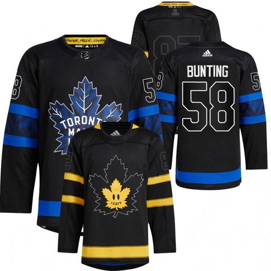 Men Toronto Maple Leafs Black 58 Michael Bunting Alternate Premier Breakaway Reversible Stitched Jersey Men Toronto Maple Leafs Black 58 Michael Bunting Alternate Premier Breakaway Reversible Stitched Jersey