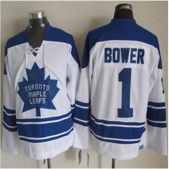 Toronto Maple Leafs #1 Johnny Bower White CCM Throwback Third Stitched NHL Jersey Toronto Maple Leafs #1 Johnny Bower White CCM Throwback Third Stitched NHL Jersey