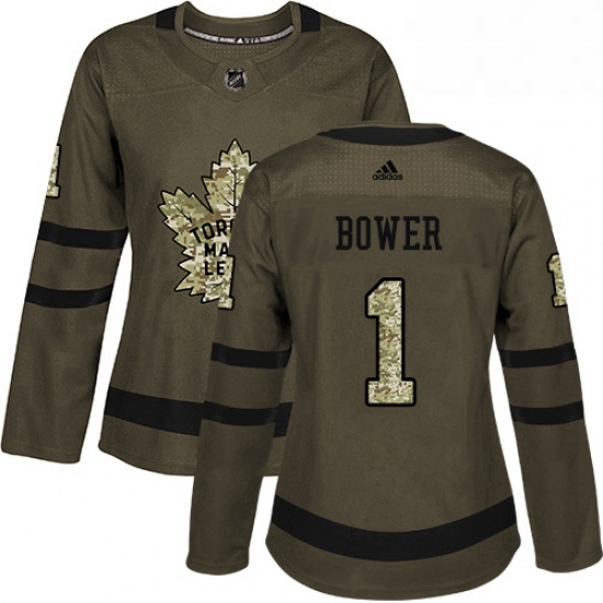Womens Adidas Toronto Maple Leafs 1 Johnny Bower Authentic Green Salute to Service NHL Jersey Womens Adidas Toronto Maple Leafs 1 Johnny Bower Authentic Green Salute to Service NHL Jersey