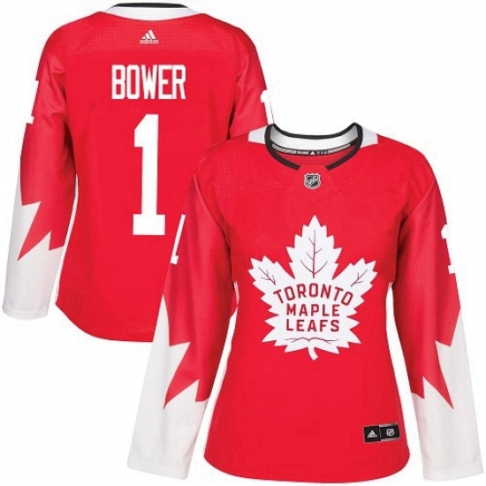 Womens Adidas Toronto Maple Leafs 1 Johnny Bower Authentic Red Alternate NHL Jersey Womens Adidas Toronto Maple Leafs 1 Johnny Bower Authentic Red Alternate NHL Jersey