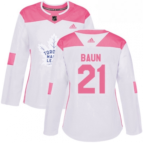 Womens Adidas Toronto Maple Leafs 21 Bobby Baun Authentic WhitePink Fashion NHL Jersey Womens Adidas Toronto Maple Leafs 21 Bobby Baun Authentic WhitePink Fashion NHL Jersey
