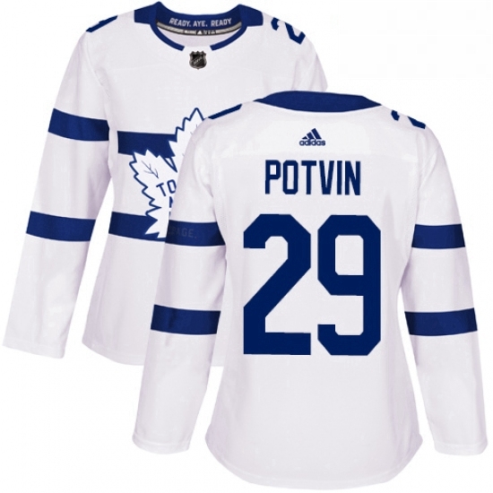 Womens Adidas Toronto Maple Leafs 29 Felix Potvin Authentic White 2018 Stadium Series NHL Jersey 