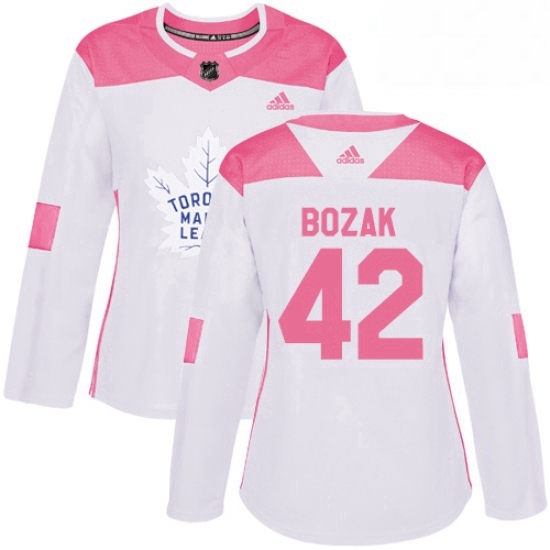Womens Adidas Toronto Maple Leafs 42 Tyler Bozak Authentic WhitePink Fashion NHL Jersey Womens Adidas Toronto Maple Leafs 42 Tyler Bozak Authentic WhitePink Fashion NHL Jersey