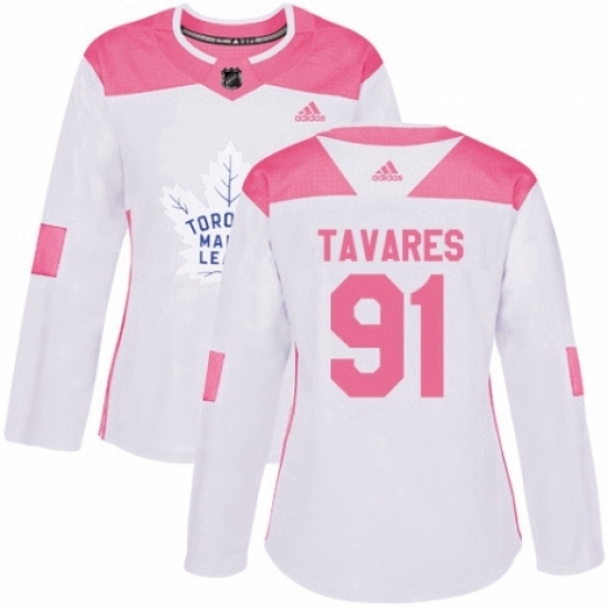 Womens Adidas Toronto Maple Leafs 91 John Tavares Authentic White Pink Fashion NHL Jersey Womens Adidas Toronto Maple Leafs 91 John Tavares Authentic White Pink Fashion NHL Jersey