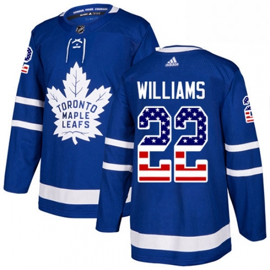 Youth Adidas Toronto Maple Leafs 22 Tiger Williams Authentic Royal Blue USA Flag Fashion NHL Jersey 