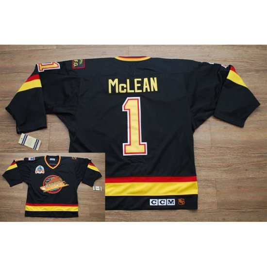 Canucks #1 Kirk Mclean Stitched Black CCM Throwback Vintage NHL Jersey Canucks #1 Kirk Mclean Stitched Black CCM Throwback Vintage NHL Jersey