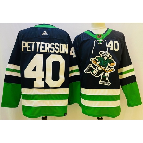 Men Vancouver Canucks 40 Elias Pettersson Navy 2022 Reverse Retro Stitched Jersey Men Vancouver Canucks 40 Elias Pettersson Navy 2022 Reverse Retro Stitched Jersey