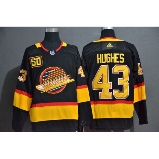 Men Vancouver Canucks 43 Quinn Hughes Black 50th Season Adidas Jersey Men Vancouver Canucks 43 Quinn Hughes Black 50th Season Adidas Jersey