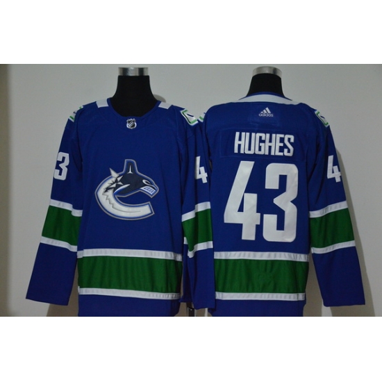 Men Vancouver Canucks 43 Quinn Hughes Blue Adidas Jersey Men Vancouver Canucks 43 Quinn Hughes Blue Adidas Jersey
