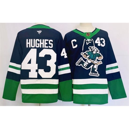 Men Vancouver Canucks 43 Quinn Hughes Navy 2024 Reverse Retro Stitched Jersey Men Vancouver Canucks 43 Quinn Hughes Navy 2024 Reverse Retro Stitched Jersey