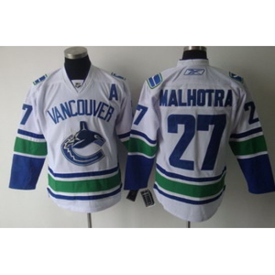 Vancouver Canucks 27 Manny Malhotra Home White Jerseys A Patch Vancouver Canucks 27 Manny Malhotra Home White Jerseys A Patch