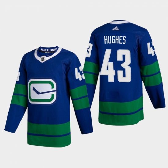Vancouver Canucks 43 Quinn Hughes Men Adidas 2020 21 Authentic Player Alternate Stitched NHL Jersey Blue Vancouver Canucks 43 Quinn Hughes Men Adidas 2020 21 Authentic Player Alternate Stitched NHL Jersey Blue