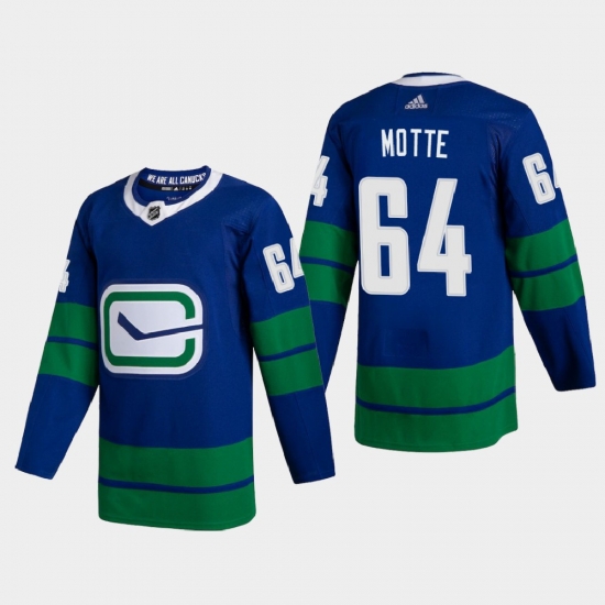 Vancouver Canucks 64 Tyler Motte Men Adidas 2020 21 Authentic Player Alternate Stitched NHL Jersey Blue Vancouver Canucks 64 Tyler Motte Men Adidas 2020 21 Authentic Player Alternate Stitched NHL Jersey Blue
