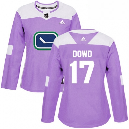 Womens Adidas Vancouver Canucks 17 Nic Dowd Authentic Purple Fights Cancer Practice NHL Jerse Womens Adidas Vancouver Canucks 17 Nic Dowd Authentic Purple Fights Cancer Practice NHL Jerse