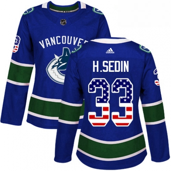 Womens Adidas Vancouver Canucks 33 Henrik Sedin Authentic Blue USA Flag Fashion NHL Jersey Womens Adidas Vancouver Canucks 33 Henrik Sedin Authentic Blue USA Flag Fashion NHL Jersey