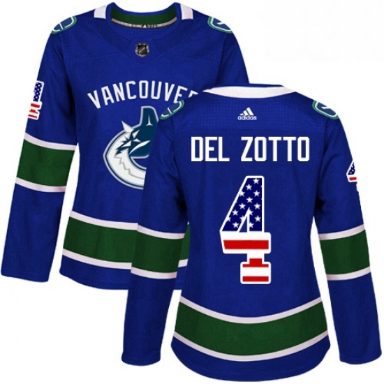 Womens Adidas Vancouver Canucks 4 Michael Del Zotto Authentic Blue USA Flag Fashion NHL Jersey Womens Adidas Vancouver Canucks 4 Michael Del Zotto Authentic Blue USA Flag Fashion NHL Jersey