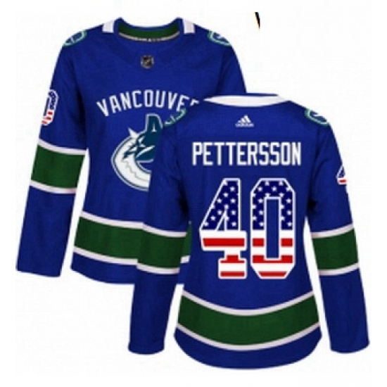 Womens Adidas Vancouver Canucks 40 Elias Pettersson Blue Home Authentic USA Flag Stitched NHL Jersey Womens Adidas Vancouver Canucks 40 Elias Pettersson Blue Home Authentic USA Flag Stitched NHL Jersey