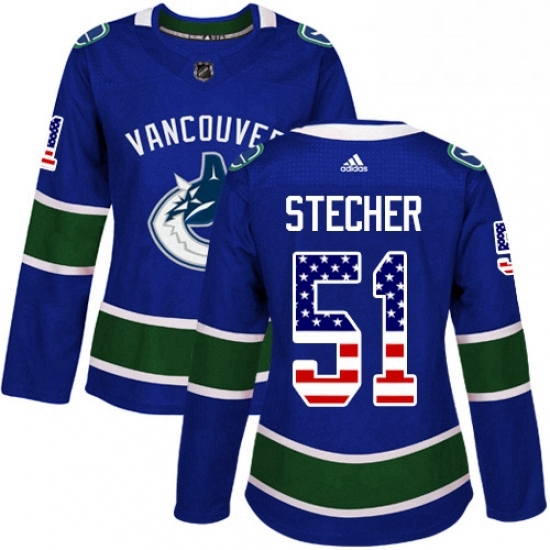 Womens Adidas Vancouver Canucks 51 Troy Stecher Authentic Blue USA Flag Fashion NHL Jersey Womens Adidas Vancouver Canucks 51 Troy Stecher Authentic Blue USA Flag Fashion NHL Jersey