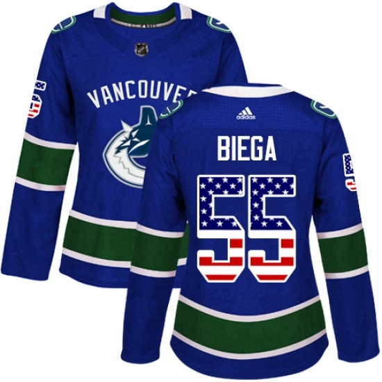 Womens Adidas Vancouver Canucks 55 Alex Biega Authentic Blue USA Flag Fashion NHL Jersey Womens Adidas Vancouver Canucks 55 Alex Biega Authentic Blue USA Flag Fashion NHL Jersey