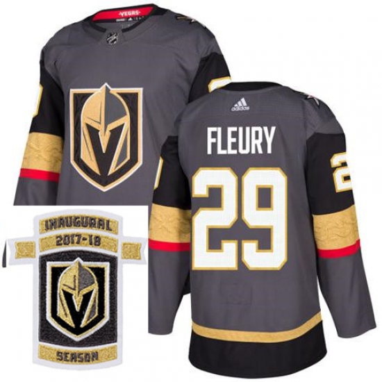 Adidas Golden Knights #29 Marc Andre Fleury Grey Home Authentic Stitched NHL Inaugural Season Patch Jersey Adidas Golden Knights #29 Marc Andre Fleury Grey Home Authentic Stitched NHL Inaugural Season Patch Jersey