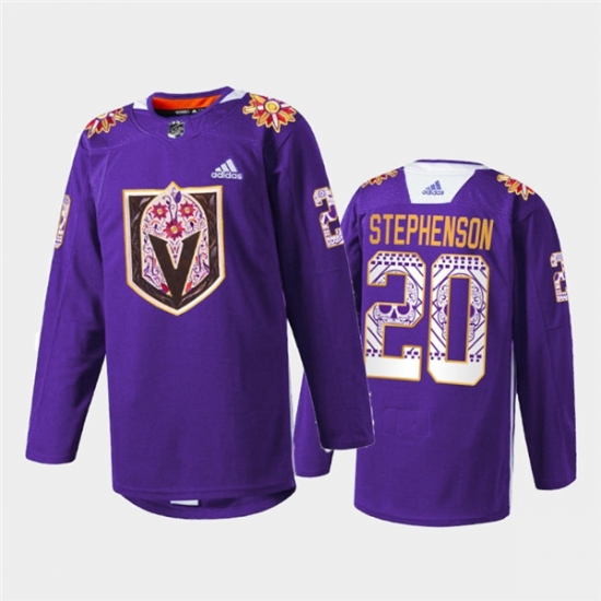 Men Vegas Golden Knights 20 Chandler Stephenson Purple Hispanic Heritage Warmup Stitched Jersey Men Vegas Golden Knights 20 Chandler Stephenson Purple Hispanic Heritage Warmup Stitched Jersey