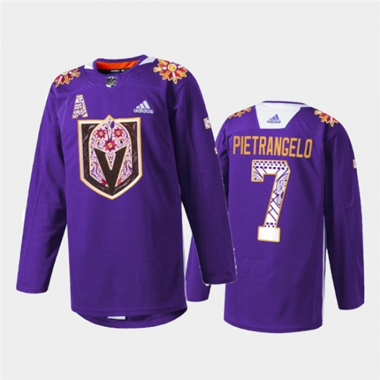 Men Vegas Golden Knights 7 Alex Pietrangelo Purple Hispanic Heritage Warmup Stitched Jersey Men Vegas Golden Knights 7 Alex Pietrangelo Purple Hispanic Heritage Warmup Stitched Jersey