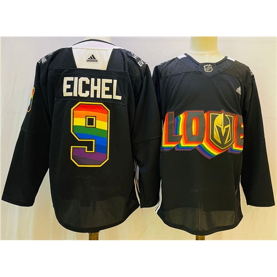 Men Vegas Golden Knights 9 Jack Eichel 2022 Black Pride Night Stitched Jersey Men Vegas Golden Knights 9 Jack Eichel 2022 Black Pride Night Stitched Jersey