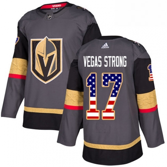 Mens Adidas Vegas Golden Knights 17 Vegas Strong Authentic Gray USA Flag Fashion NHL Jersey Mens Adidas Vegas Golden Knights 17 Vegas Strong Authentic Gray USA Flag Fashion NHL Jersey