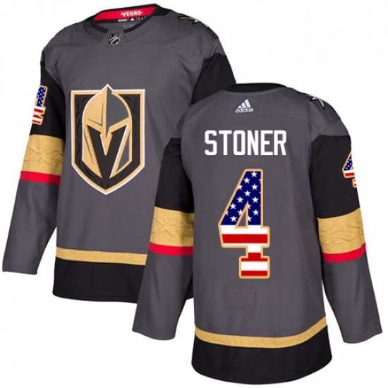 Mens Adidas Vegas Golden Knights 4 Clayton Stoner Authentic Gray USA Flag Fashion NHL Jersey Mens Adidas Vegas Golden Knights 4 Clayton Stoner Authentic Gray USA Flag Fashion NHL Jersey