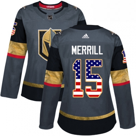 Womens Adidas Vegas Golden Knights 15 Jon Merrill Authentic Gray USA Flag Fashion NHL Jersey Womens Adidas Vegas Golden Knights 15 Jon Merrill Authentic Gray USA Flag Fashion NHL Jersey