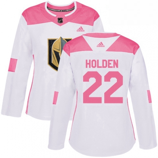 Womens Adidas Vegas Golden Knights 22 Nick Holden Authentic White Pink Fashion NHL Jersey Womens Adidas Vegas Golden Knights 22 Nick Holden Authentic White Pink Fashion NHL Jersey