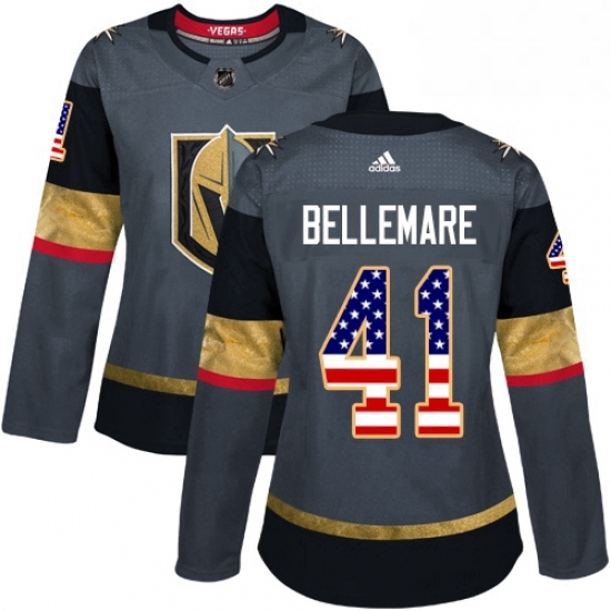 Womens Adidas Vegas Golden Knights 41 Pierre Edouard Bellemare Authentic Gray USA Flag Fashion NHL Jersey Womens Adidas Vegas Golden Knights 41 Pierre Edouard Bellemare Authentic Gray USA Flag Fashion NHL Jersey