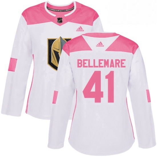 Womens Adidas Vegas Golden Knights 41 Pierre Edouard Bellemare Authentic WhitePink Fashion NHL Jersey Womens Adidas Vegas Golden Knights 41 Pierre Edouard Bellemare Authentic WhitePink Fashion NHL Jersey