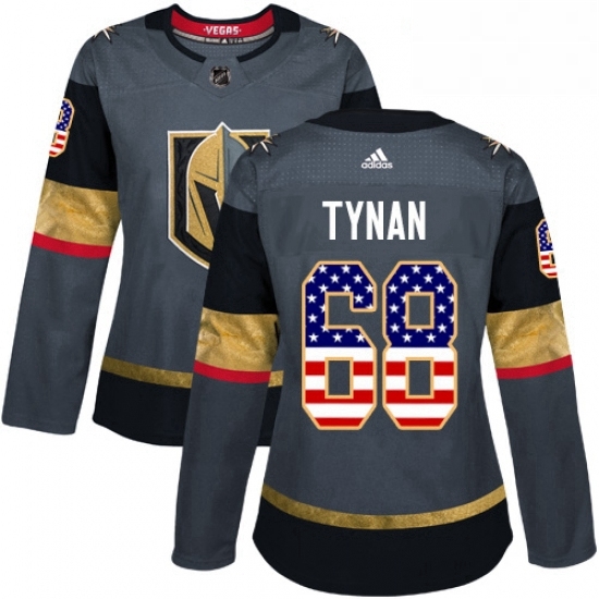 Womens Adidas Vegas Golden Knights 68 TJ Tynan Authentic Gray USA Flag Fashion NHL Jersey Womens Adidas Vegas Golden Knights 68 TJ Tynan Authentic Gray USA Flag Fashion NHL Jersey