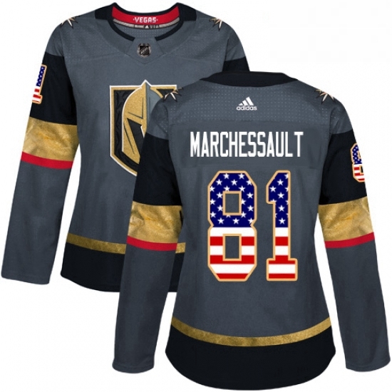 Womens Adidas Vegas Golden Knights 81 Jonathan Marchessault Authentic Gray USA Flag Fashion NHL Jersey Womens Adidas Vegas Golden Knights 81 Jonathan Marchessault Authentic Gray USA Flag Fashion NHL Jersey