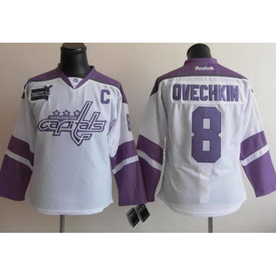 Washington Capitals 8 Alex Ovechkin White Women's Fights Cancer Hockey Jersey
