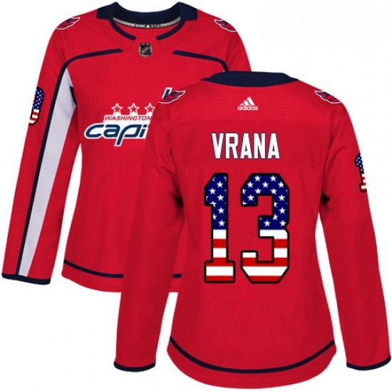 Womens Adidas Washington Capitals 13 Jakub Vrana Authentic Red USA Flag Fashion NHL Jersey Womens Adidas Washington Capitals 13 Jakub Vrana Authentic Red USA Flag Fashion NHL Jersey