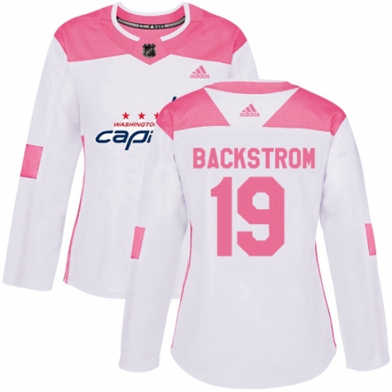 Womens Adidas Washington Capitals 19 Nicklas Backstrom Authentic WhitePink Fashion NHL Jersey Womens Adidas Washington Capitals 19 Nicklas Backstrom Authentic WhitePink Fashion NHL Jersey