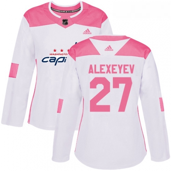 Womens Adidas Washington Capitals 27 Alexander Alexeyev Authentic White Pink Fashion NHL Jerse Womens Adidas Washington Capitals 27 Alexander Alexeyev Authentic White Pink Fashion NHL Jerse