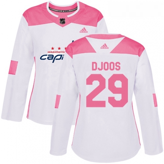 Womens Adidas Washington Capitals 29 Christian Djoos Authentic WhitePink Fashion NHL Jersey Womens Adidas Washington Capitals 29 Christian Djoos Authentic WhitePink Fashion NHL Jersey
