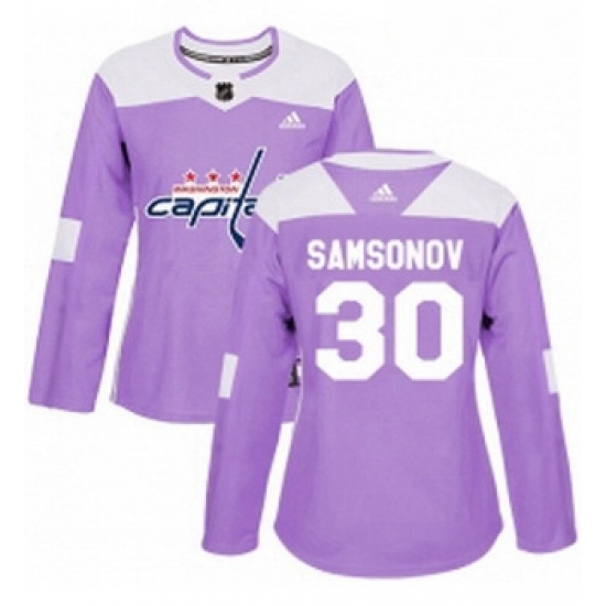 Womens Adidas Washington Capitals 30 Ilya Samsonov Authentic Purple Fights Cancer Practice NHL Jersey Womens Adidas Washington Capitals 30 Ilya Samsonov Authentic Purple Fights Cancer Practice NHL Jersey