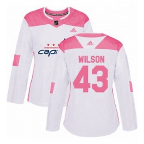 Womens Adidas Washington Capitals 43 Tom Wilson Authentic WhitePink Fashion NHL Jersey Womens Adidas Washington Capitals 43 Tom Wilson Authentic WhitePink Fashion NHL Jersey