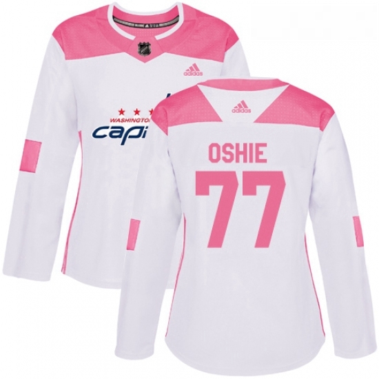 Womens Adidas Washington Capitals 77 TJ Oshie Authentic WhitePink Fashion NHL Jersey Womens Adidas Washington Capitals 77 TJ Oshie Authentic WhitePink Fashion NHL Jersey