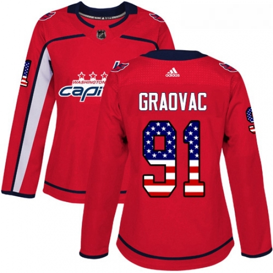 Womens Adidas Washington Capitals 91 Tyler Graovac Authentic Red USA Flag Fashion NHL Jersey Womens Adidas Washington Capitals 91 Tyler Graovac Authentic Red USA Flag Fashion NHL Jersey
