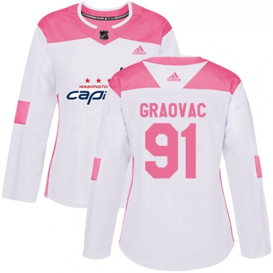 Womens Adidas Washington Capitals 91 Tyler Graovac Authentic WhitePink Fashion NHL Jersey Womens Adidas Washington Capitals 91 Tyler Graovac Authentic WhitePink Fashion NHL Jersey