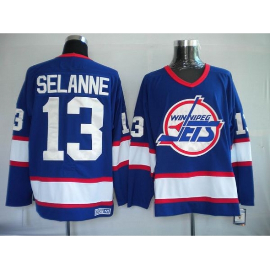 Jets #13 Teemu Selanne Stitched Blue CCM Throwback NHL Jersey Jets #13 Teemu Selanne Stitched Blue CCM Throwback NHL Jersey