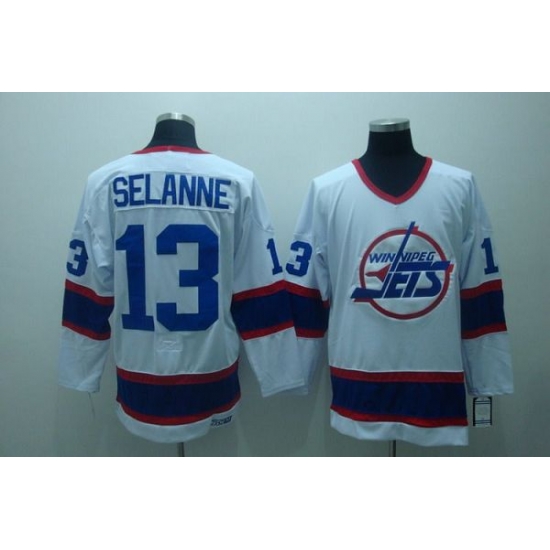 Jets #13 Teemu Selanne Stitched White CCM Throwback NHL Jersey Jets #13 Teemu Selanne Stitched White CCM Throwback NHL Jersey