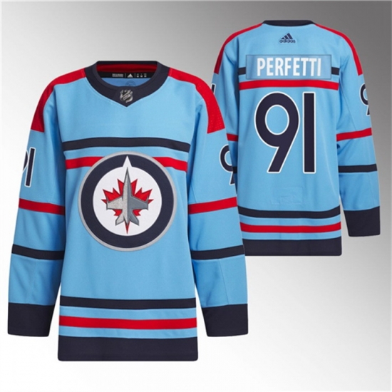 Men Winnipeg Jets 91 Cole Perfetti Light Blue Anniversary Primegreen Stitched Jersey Men Winnipeg Jets 91 Cole Perfetti Light Blue Anniversary Primegreen Stitched Jersey